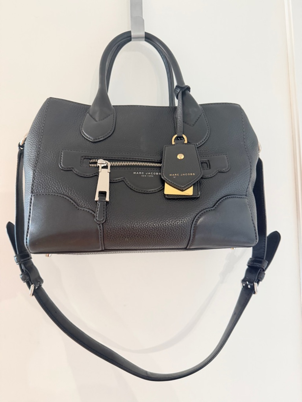 Marc Jacobs Black Pebbled Leather Satchel with Gold Accents